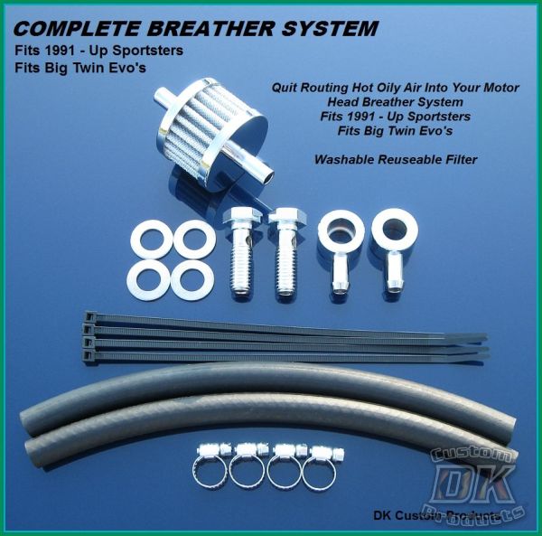 DK Custom Complete Breather System Harley Sportster & Big Twin Evo