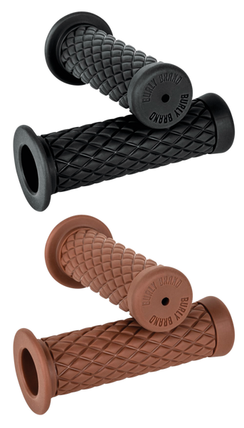 Burly Diamondback Rubber Grips Fits 1" Handlebars, Black, Set For Left And Right