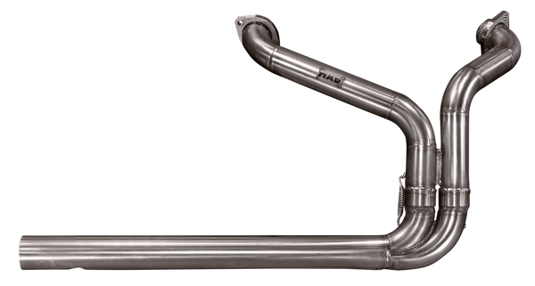 Mad Stainless Steel Exhaust Pipes Mad Switch 2-Into-1 With Long And Short Turn-Out End Caps For 1986 To Present Sportster