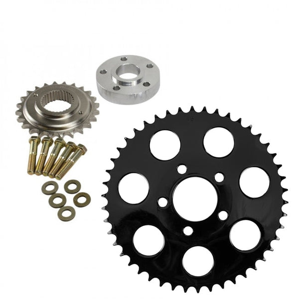 TC Bros Dyna belt-to-chain conversion kit with black rear sprocket