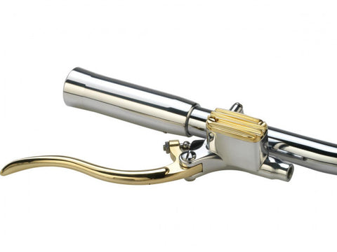 Kustom Tech Deluxe Brake Master Cylinder Kit Brass Polished Lever and Master Cylinder Cover Aluminium Polished 12 mm for 1" bars