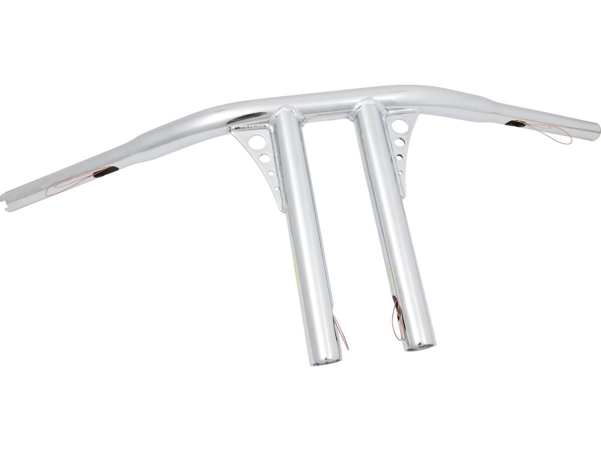 10 Straight-Up T-Bar Handlebar Non-Dimpled 4-Hole Chrome 1 1/4" Throttle By Wire Throttle Cables