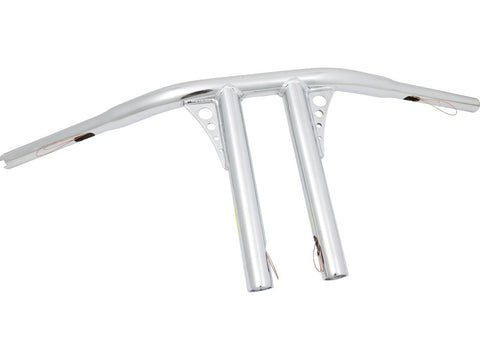 10 Straight-Up T-Bar Handlebar Non-Dimpled 4-Hole Chrome 1 1/4" Throttle By Wire Throttle Cables
