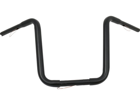 14 Standard Ape Hanger Handlebar Non-Dimpled 3-Hole Black Powder Coated 1 1/4" Throttle By Wire Throttle Cables