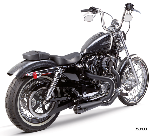 Two Brothers Racing Comp-S 2-Into-1 Exhaust Systems Fits All XL Sportster 2014-2022, Ceramic Black Coated, With Carbon Fibre End Cap