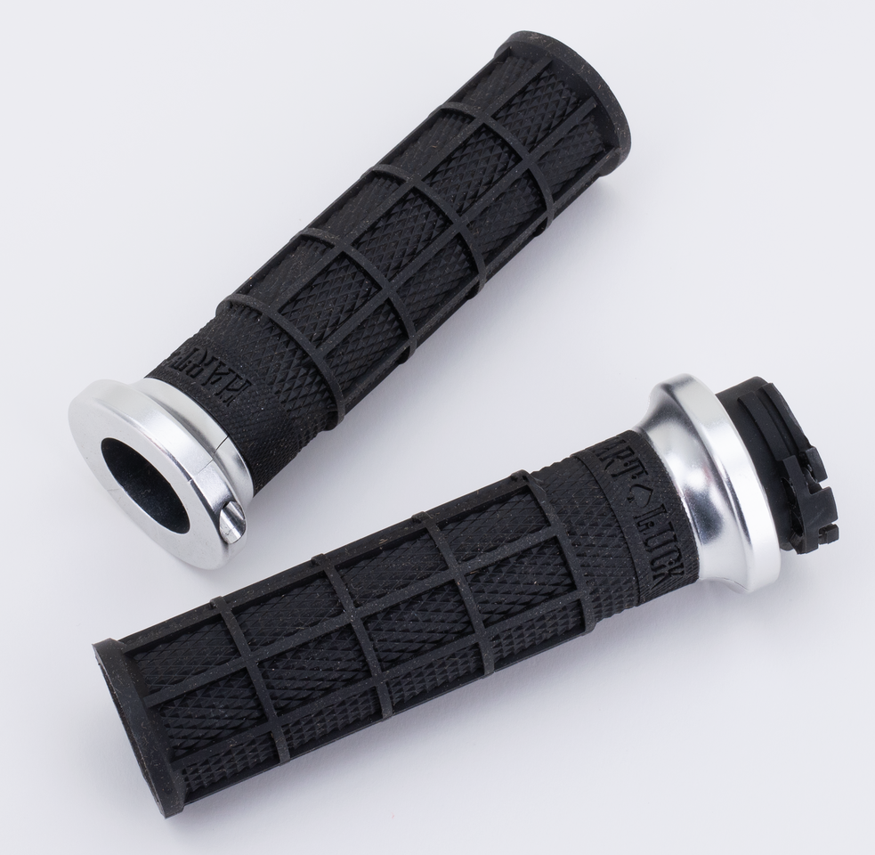Odi Hart-Luck Lock-On Signature Full-Waffle Slip-On Grips, Black With Black Logo And Silver Clamp, Pair