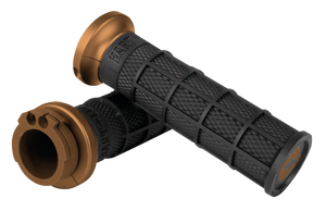 Odi Hart-Luck Lock-On Signature Full-Waffle Slip-On Grips Black With Bronze Logo And Bronze Clamp, Pair