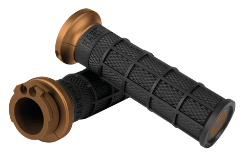 Odi Hart-Luck Lock-On Signature Full-Waffle Slip-On Grips Black With Bronze Logo And Bronze Clamp, Pair