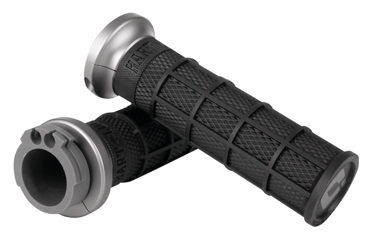 Odi Hart-Luck Lock-On Signature Full-Waffle Slip-On Grips Black With Gunmetal Logo And Gunmetal Clamp, Pair