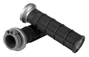 Odi Hart-Luck Lock-On Signature Full-Waffle Slip-On Grips Black With Gunmetal Logo And Gunmetal Clamp, Pair