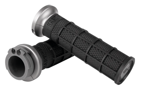 Odi Hart-Luck Lock-On Signature Full-Waffle Slip-On Grips Black With Gunmetal Logo And Gunmetal Clamp, Pair