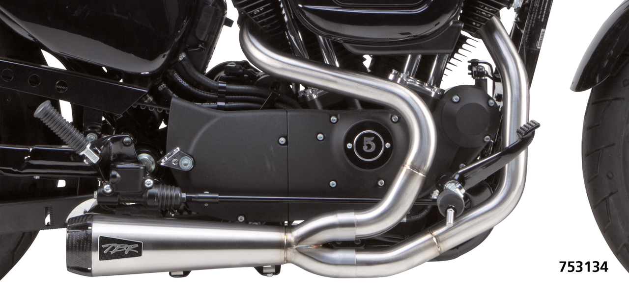 Two Brothers Racing Comp-S 2-Into-1 Exhaust Systems Fits All XL Sportster 2014-2022, Raw Finish, Carbon Fibre End Cap