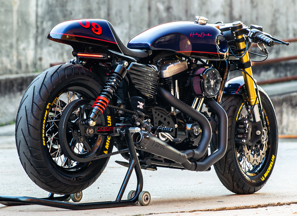 Two Brothers Racing Comp-S 2-Into-1 Exhaust Systems Fits All XL Sportster 2014-2022, Ceramic Black Coated, With Carbon Fibre End Cap