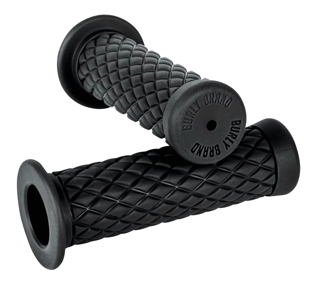 Burly Diamondback Rubber Grips Fits 1" Handlebars, Black, Set For Left And Right