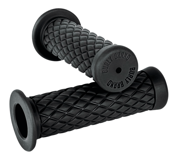 Burly Diamondback Rubber Grips Fits 1" Handlebars, Black, Set For Left And Right