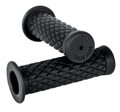 Burly Diamondback Rubber Grips Fits 1" Handlebars, Black, Set For Left And Right