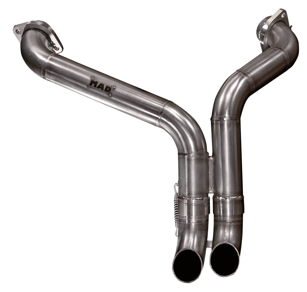 Mad Stainless Steel Exhaust Pipes Mad Shorty 2-Into-2 For 1986 To Present Sportster