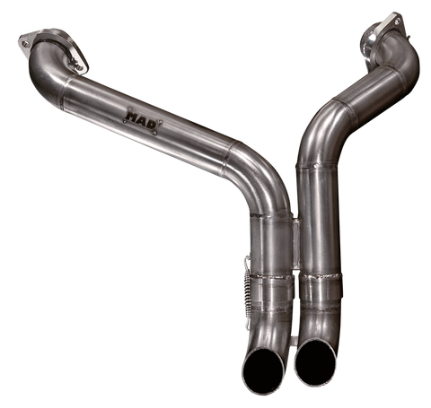 Mad Stainless Steel Exhaust Pipes Mad Shorty 2-Into-2 For 1986 To Present Sportster