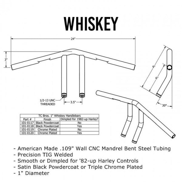 1" Whiskey Handlebars Chrome