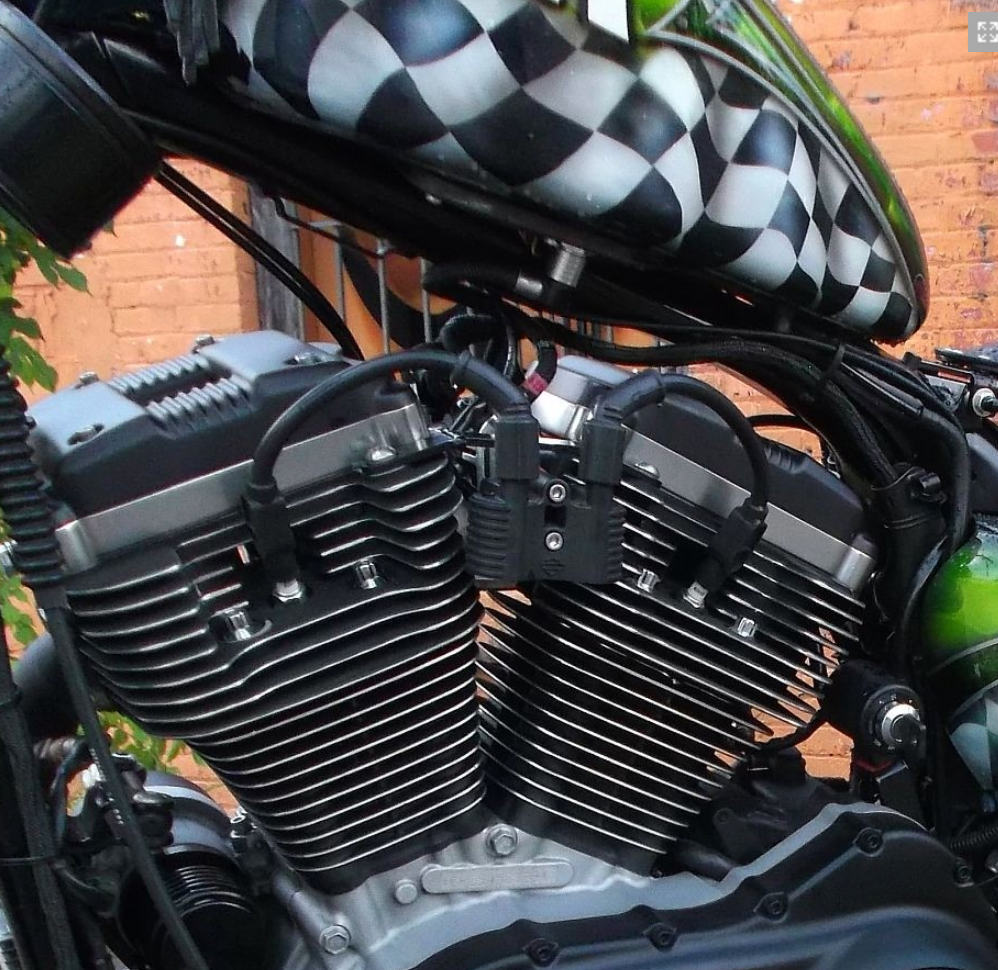 8mm Coil Relocation Wires For Harley Sportster 48 72 883 1200 | Black W/ Green Tracers