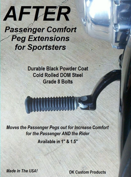 DK Custom Left Side Passenger Comfort Peg Extensions 1.5" 2014 Sportster